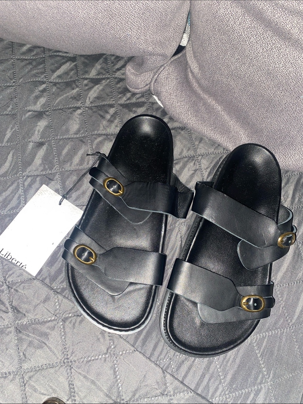 Black Double Strap Buckle Slide Sandals